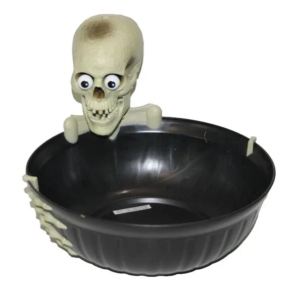 Gemmy Animated Halloween Motion Skull Candy Bowl Eyes Pop Talks Tongue Works